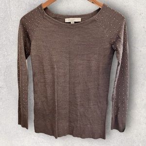 LOFT XS brown purple studded wool blend sweater EUC